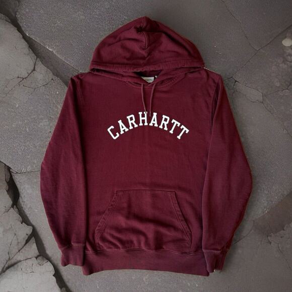 Carhartt WIP Hoodie Medium Maroon Fleece Pullover Hooded University Sweat - Picture 1 of 9